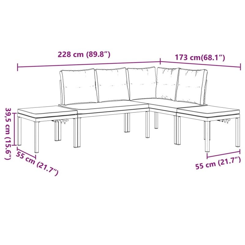 vidaXL 4 Piece Steel Sofa Set in Black/Gray