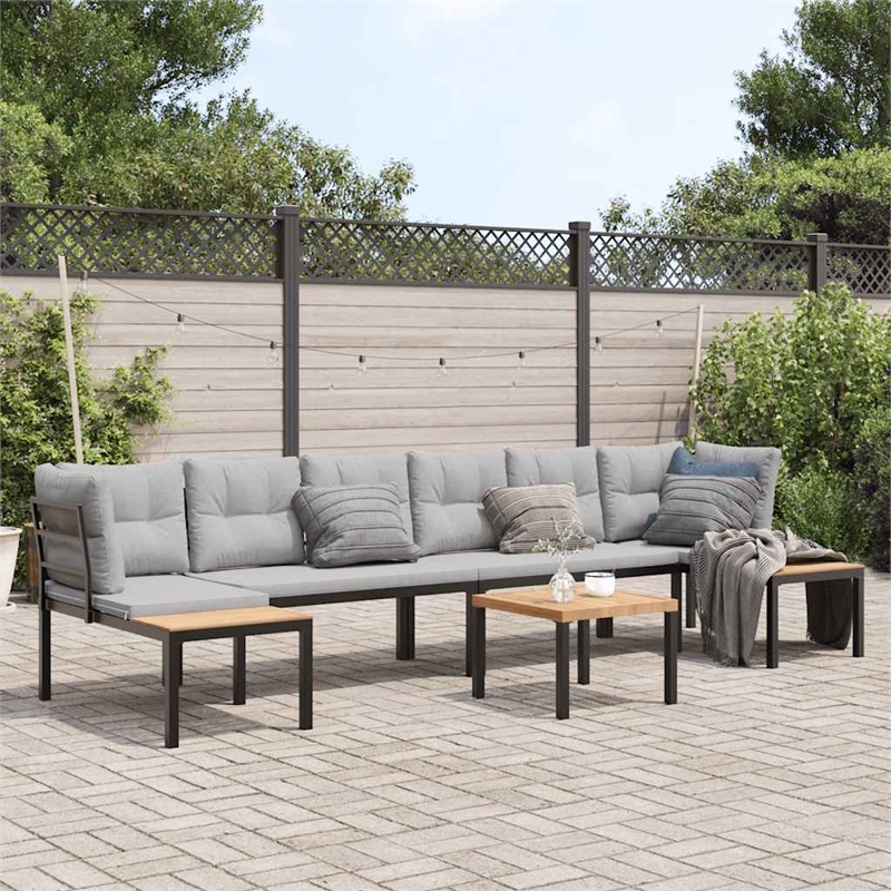 vidaXL 5 Piece Steel Large Sofa Set in Black