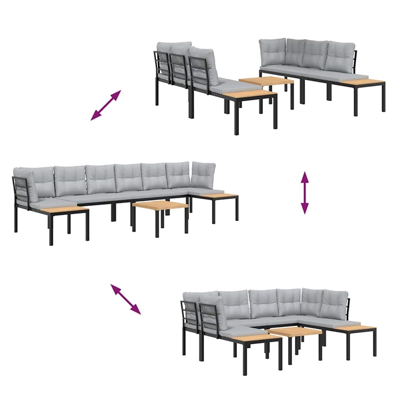 vidaXL 5 Piece Steel Large Sofa Set in Black
