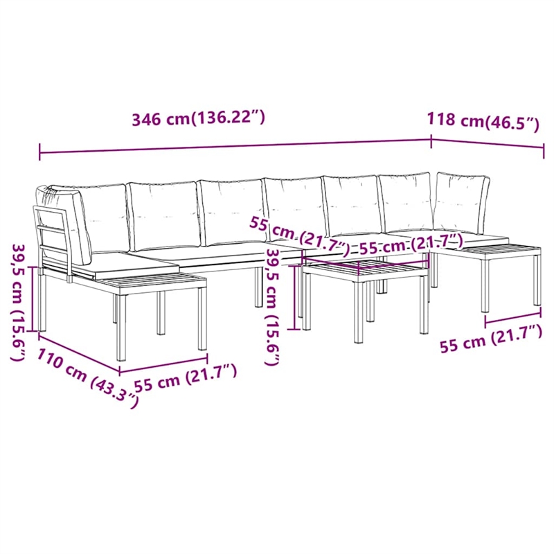 vidaXL 5 Piece Steel Large Sofa Set in Black