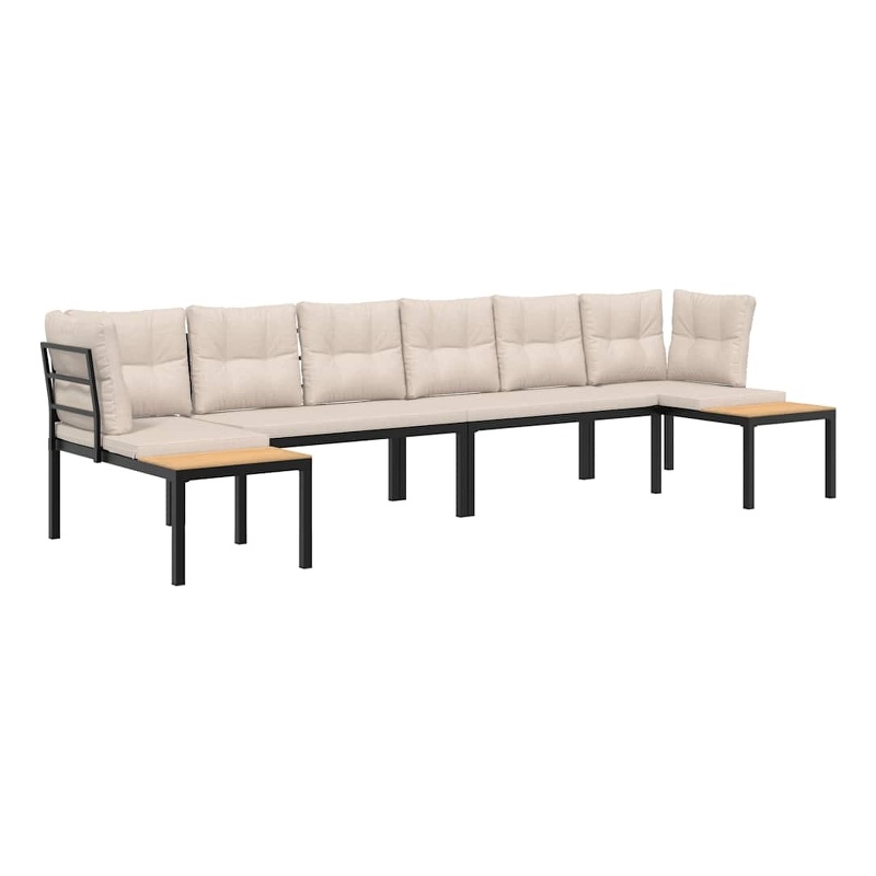 vidaXL 4 Piece Steel Large Sofa Set in Black/Taupe