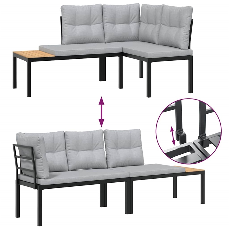 vidaXL 4 Piece Steel Sofa Set in Black/Gray
