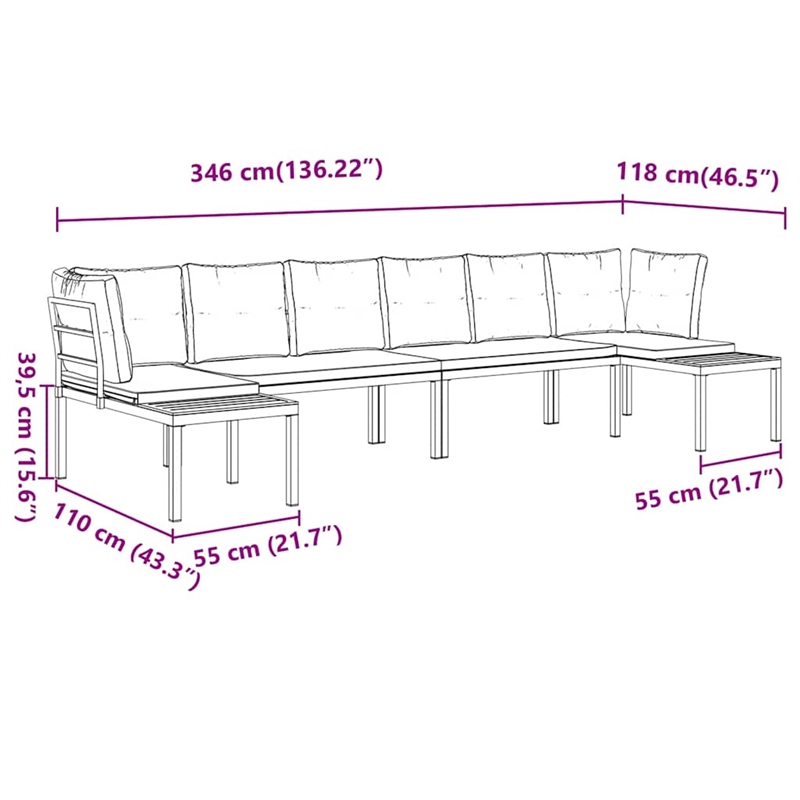 vidaXL 4 Piece Steel Sofa Set in Black/Gray