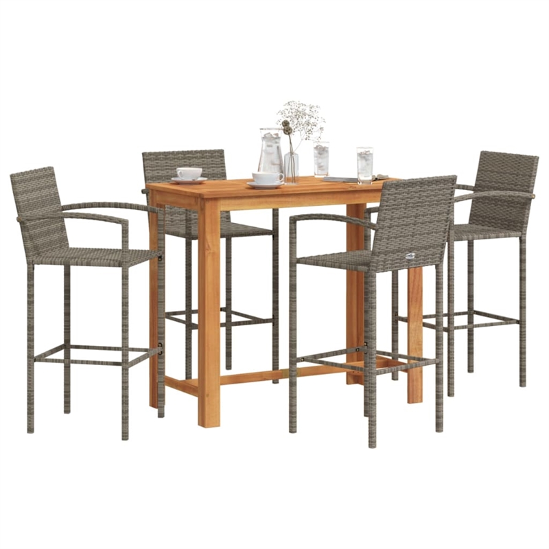 vidaXL 5 Piece Solid Acacia Wood Bar Set in Gray