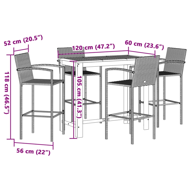 vidaXL 5 Piece Solid Acacia Wood Bar Set in Gray