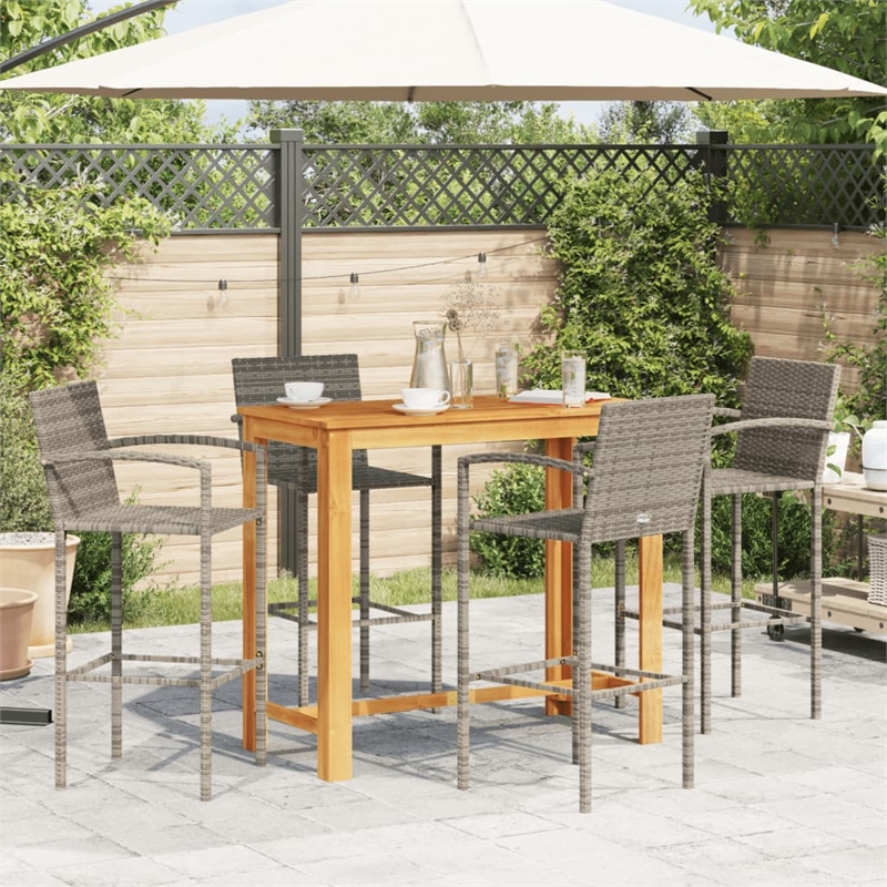 vidaXL 5 Piece Solid Acacia Wood Bar Set in Gray