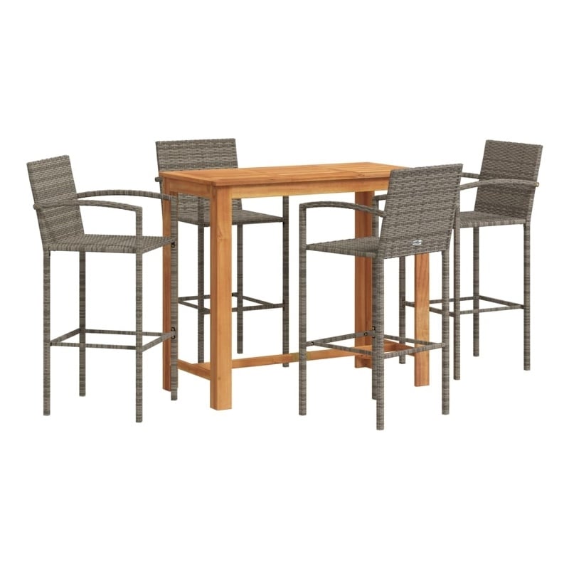 vidaXL 5 Piece Solid Acacia Wood Bar Set in Gray