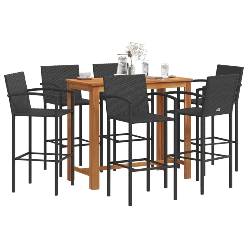 vidaXL Solid Acacia Wood Large Bar Set in Black