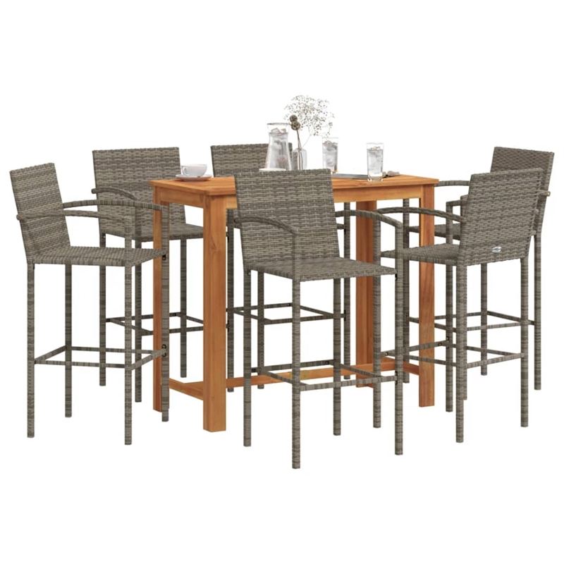 vidaXL 7 Piece Solid Acacia Wood Bar Set in Gray