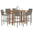 vidaXL 7 Piece Solid Acacia Wood Bar Set in Gray
