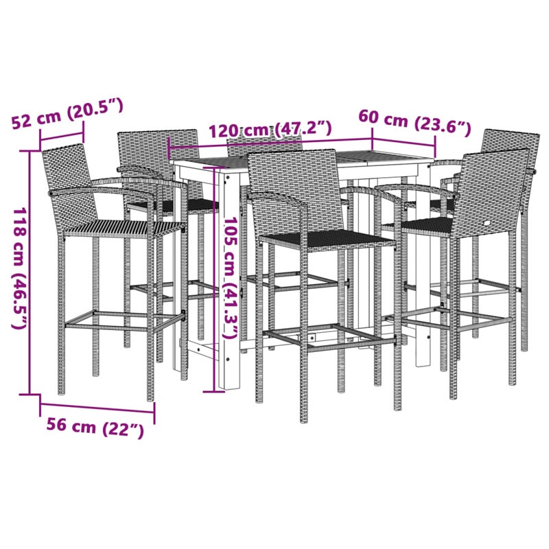 vidaXL 7 Piece Solid Acacia Wood Bar Set in Gray