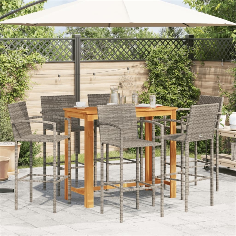 vidaXL 7 Piece Solid Acacia Wood Bar Set in Gray