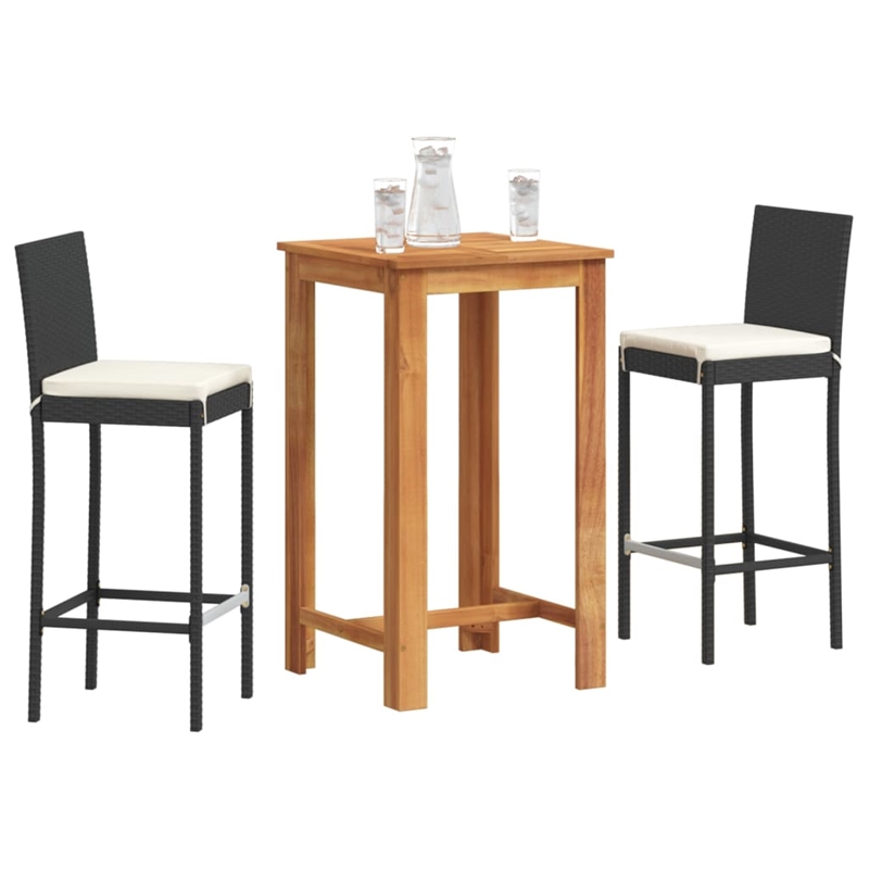 vidaXL Solid Acacia Wood Small Bar Set in Black/White/Cream