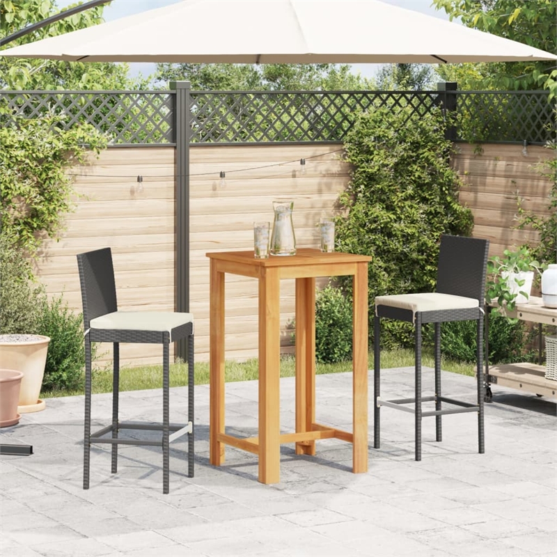 vidaXL Solid Acacia Wood Small Bar Set in Black/White/Cream
