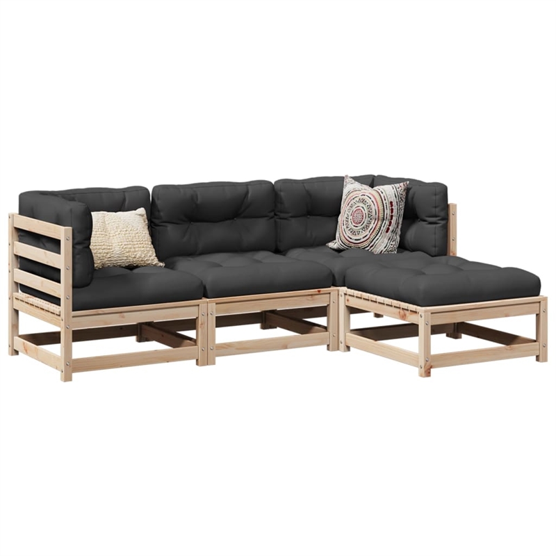 vidaXL 4 Piece Wood Large Patio Sofa Set in Anthracite