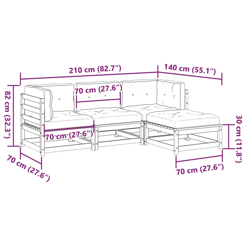 vidaXL 4 Piece Wood Large Patio Sofa Set in Anthracite