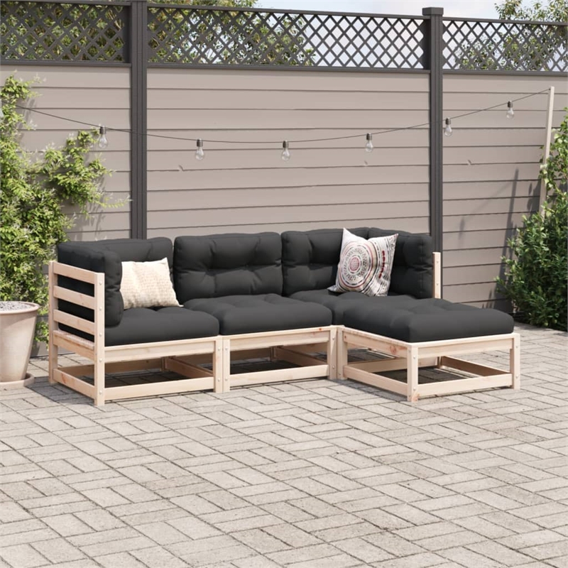 vidaXL 4 Piece Wood Large Patio Sofa Set in Anthracite