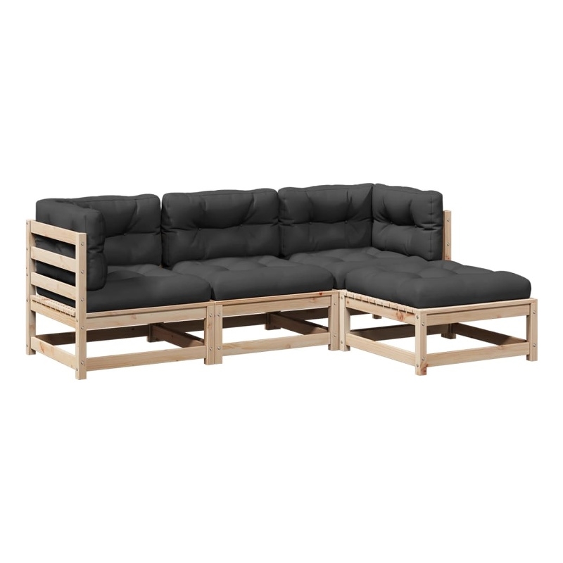 vidaXL 4 Piece Wood Large Patio Sofa Set in Anthracite