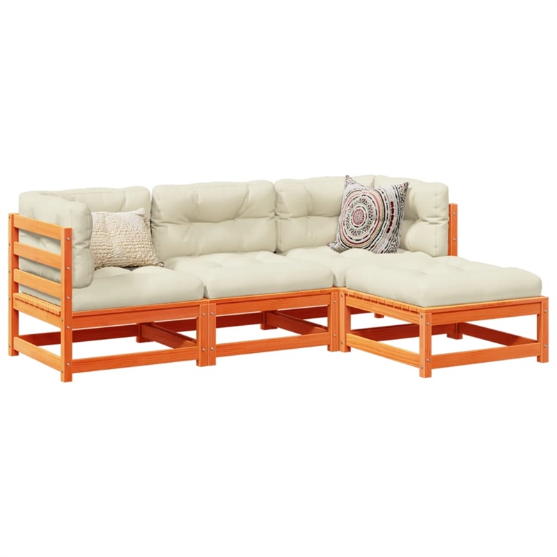 vidaXL 4 Piece Wood Large Sofa Set in Brown