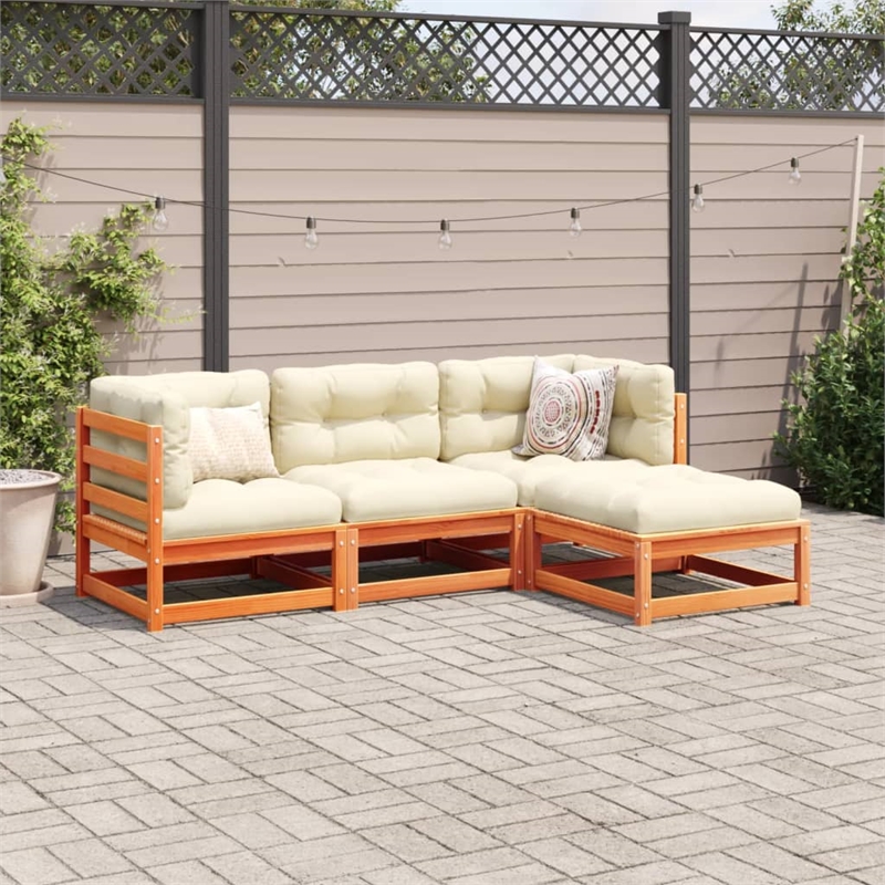 vidaXL 4 Piece Wood Large Sofa Set in Brown