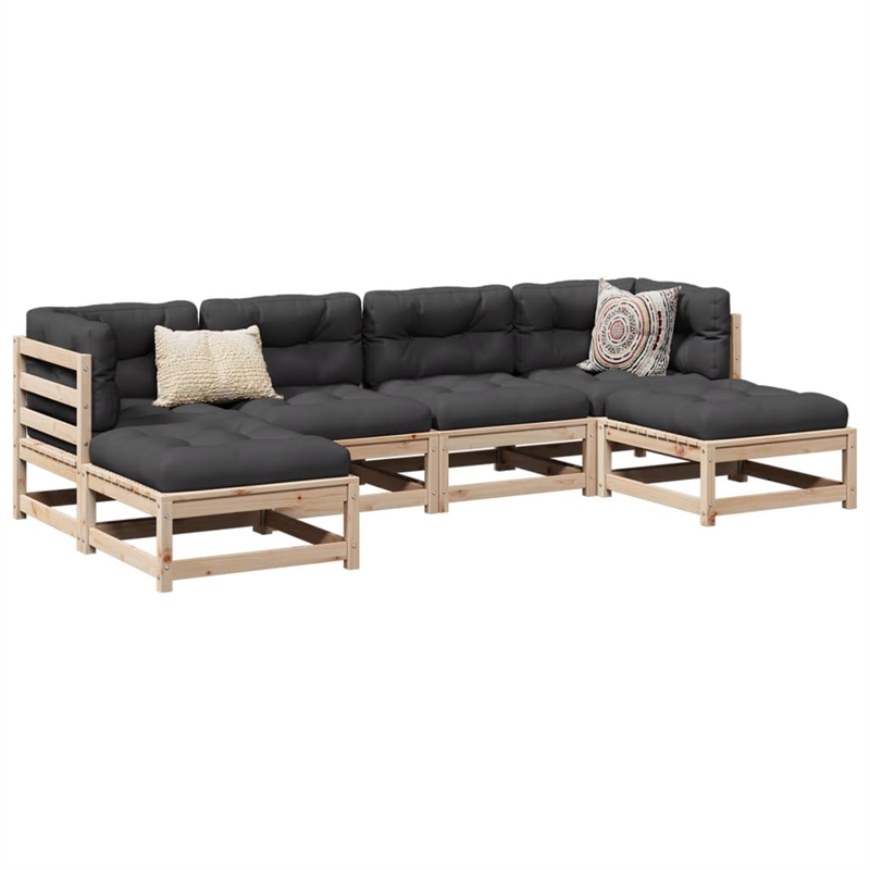 vidaXL 6 Piece Wood Large Patio Sofa Set in Anthracite