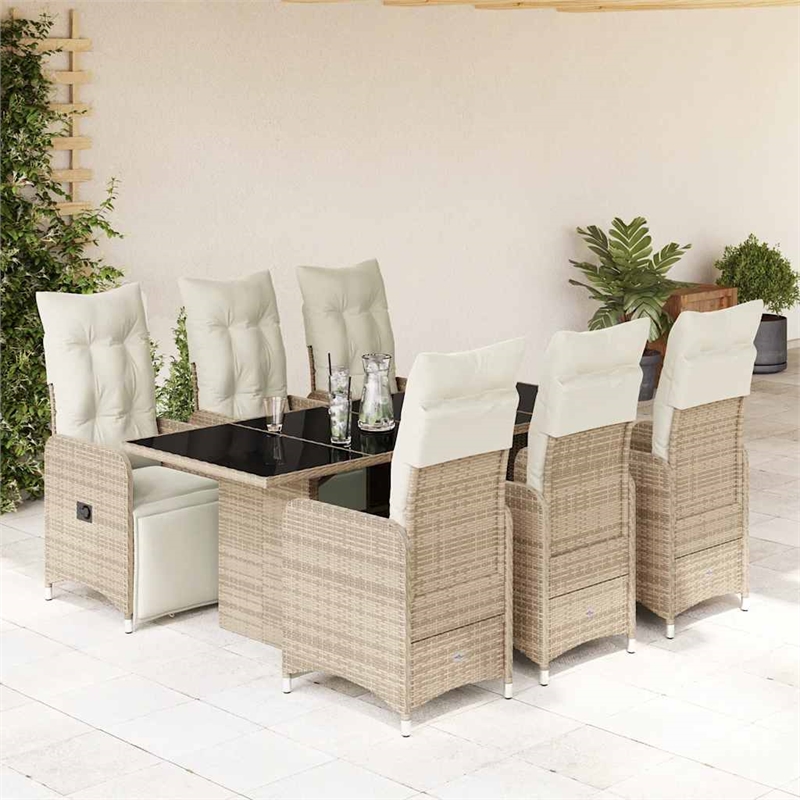 vidaXL 7 Piece Steel Large Bistro Set in Brown/Beige