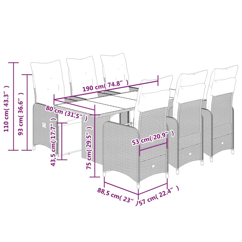 vidaXL 7 Piece Steel Large Bistro Set in Brown/Beige