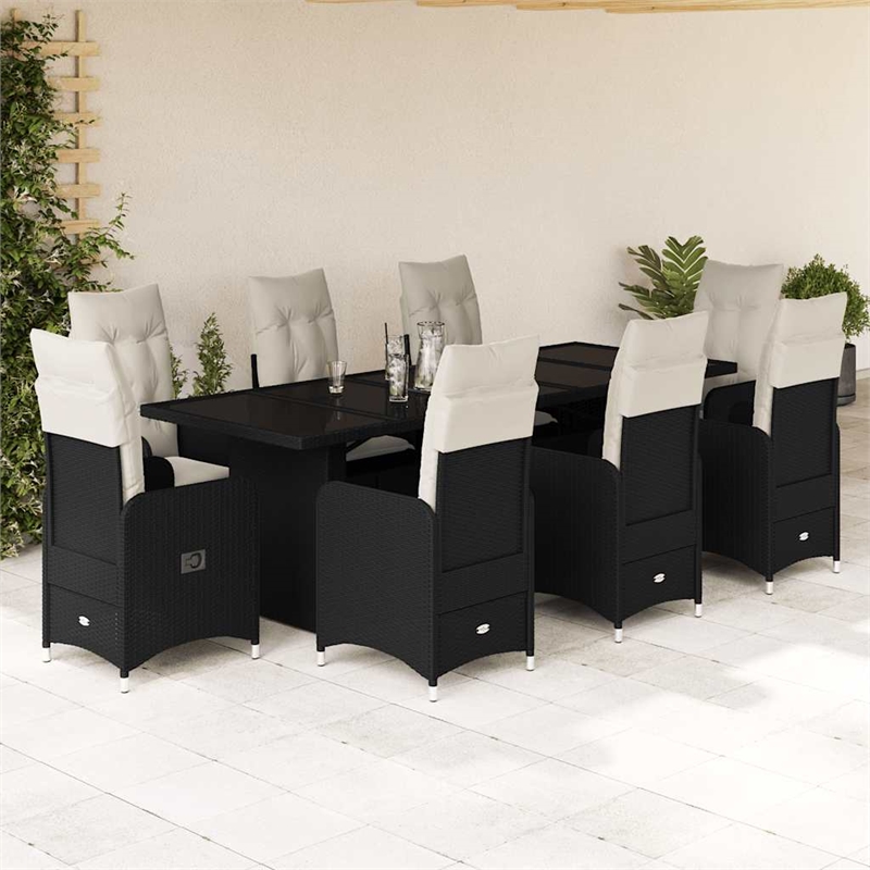 vidaXL 9 Piece Steel Bistro Set in Black
