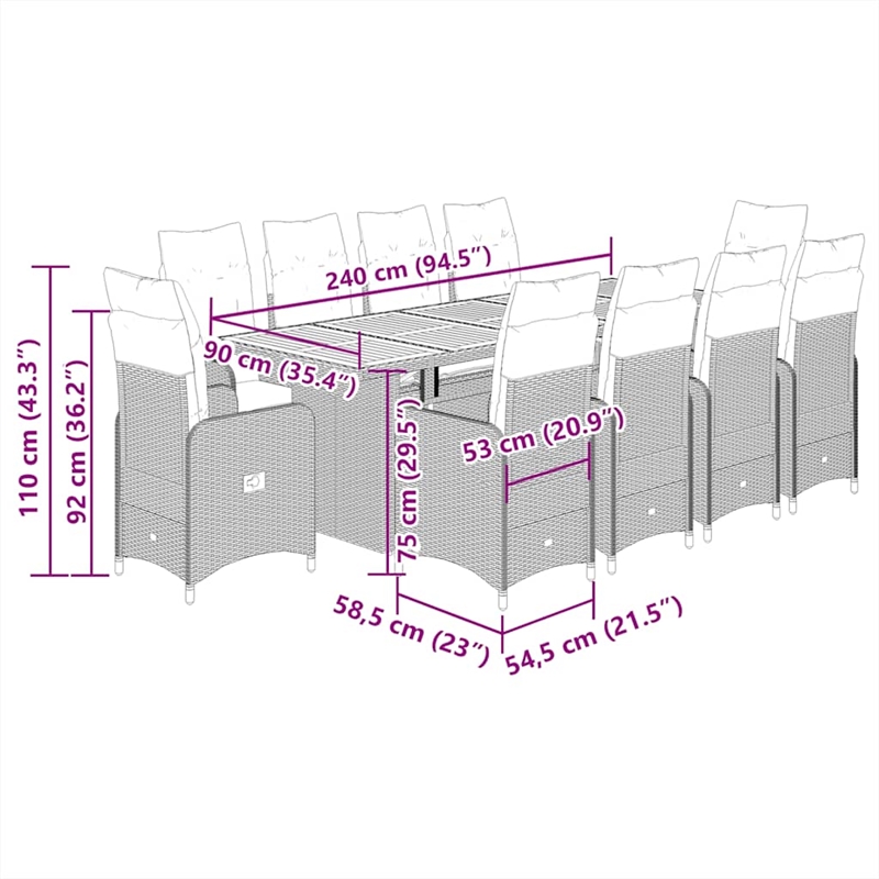 vidaXL 9 Piece Steel Bistro Set in Black