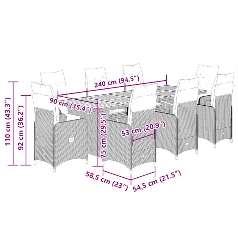 vidaXL 11 Piece Steel Bistro Set in Gray
