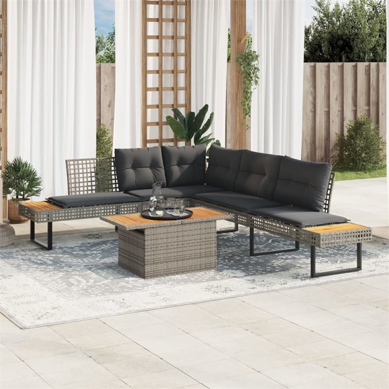 vidaXL Solid Acacia Wood Sofa Set in Gray
