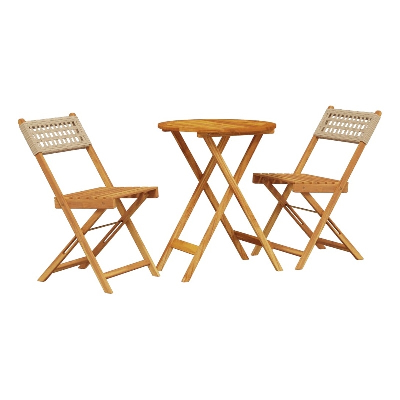 vidaXL Solid Acacia Wood Small Bistro Set in Beige