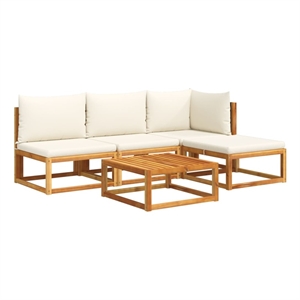 vidaXL 5 Piece Solid Acacia Wood Sofa Set in Black/White/Cream