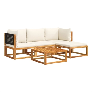 vidaXL 5 Piece Solid Acacia Wood Sofa Set in Black/White/Cream