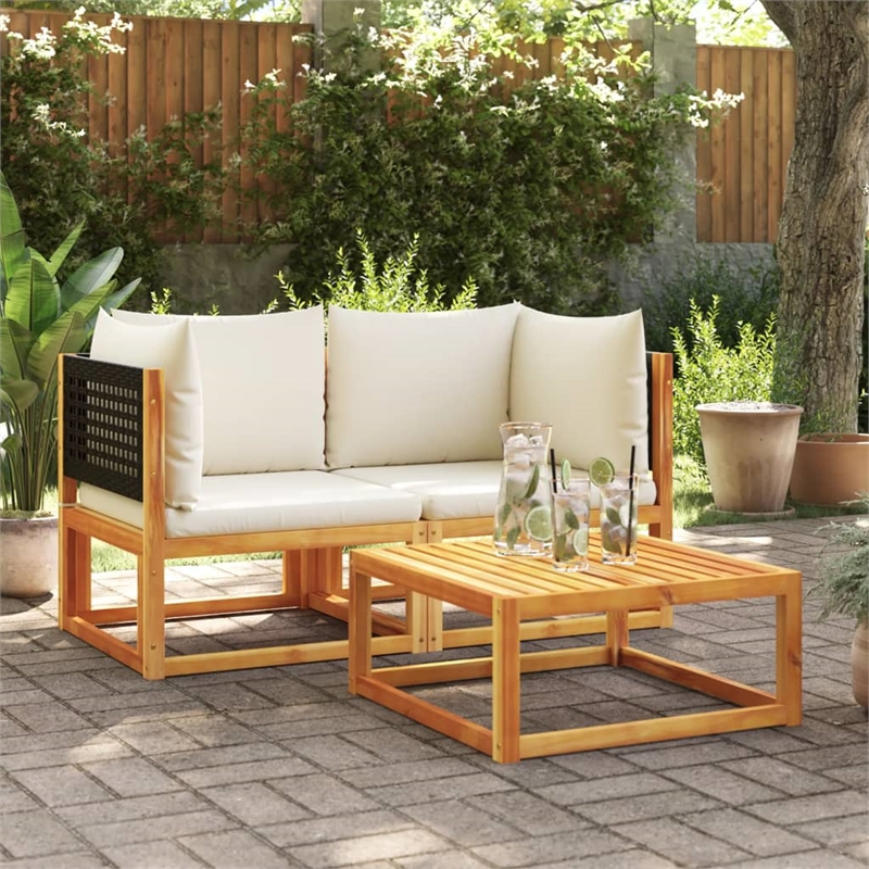 vidaXL 2 Piece Solid Acacia Wood Medium Sofa