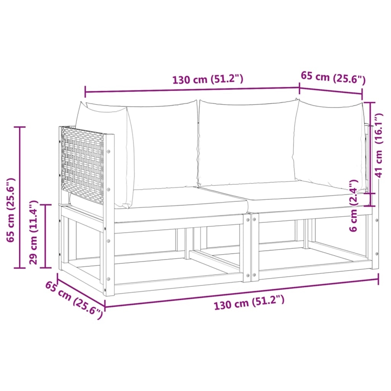 vidaXL 2 Piece Solid Acacia Wood Medium Sofa