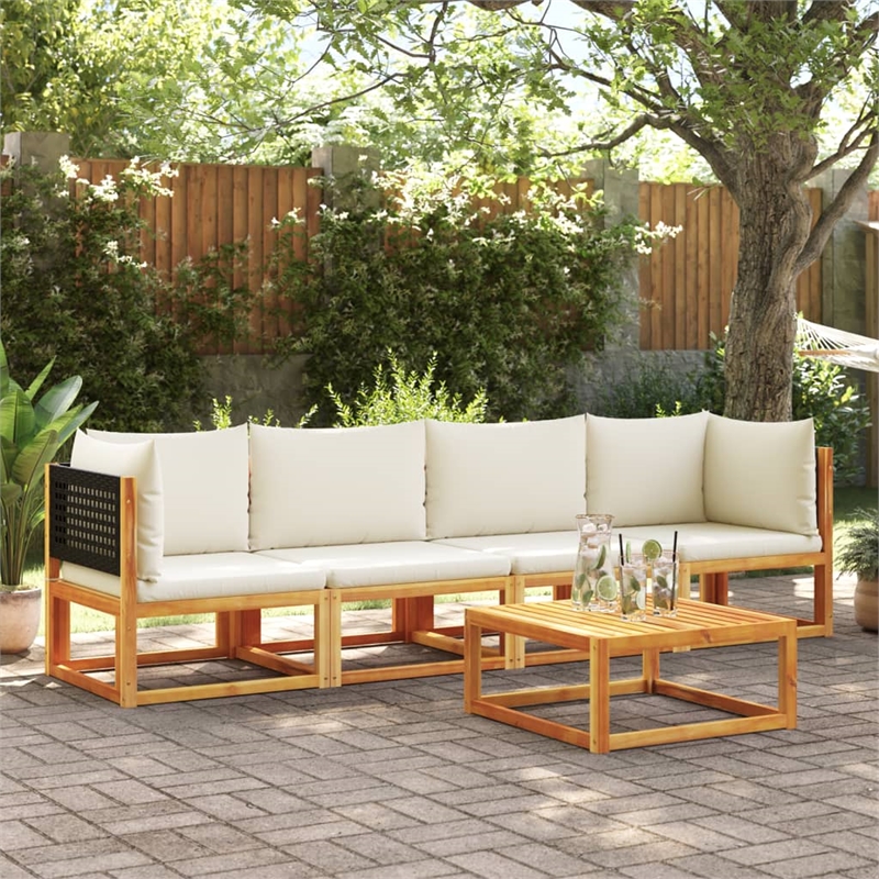 vidaXL Solid Acacia Wood Large Sofa Set in Black