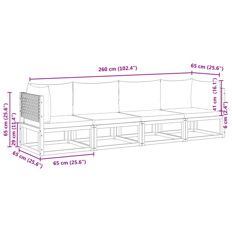 vidaXL Solid Acacia Wood Large Sofa Set in Black