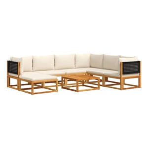 vidaXL 8 Piece Solid Acacia Wood Sofa Set in Black/White/Cream
