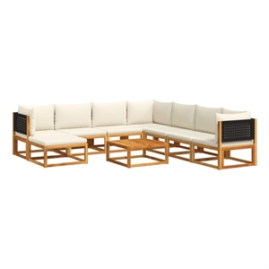 vidaXL 9 Piece Solid Acacia Wood Large Sofa Set in Black