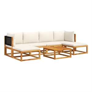 vidaXL 7 Piece Solid Acacia Wood Sofa Set in Black/White/Cream