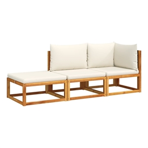 vidaXL 3 Piece Solid Acacia Wood Sofa Set in Black/White/Cream