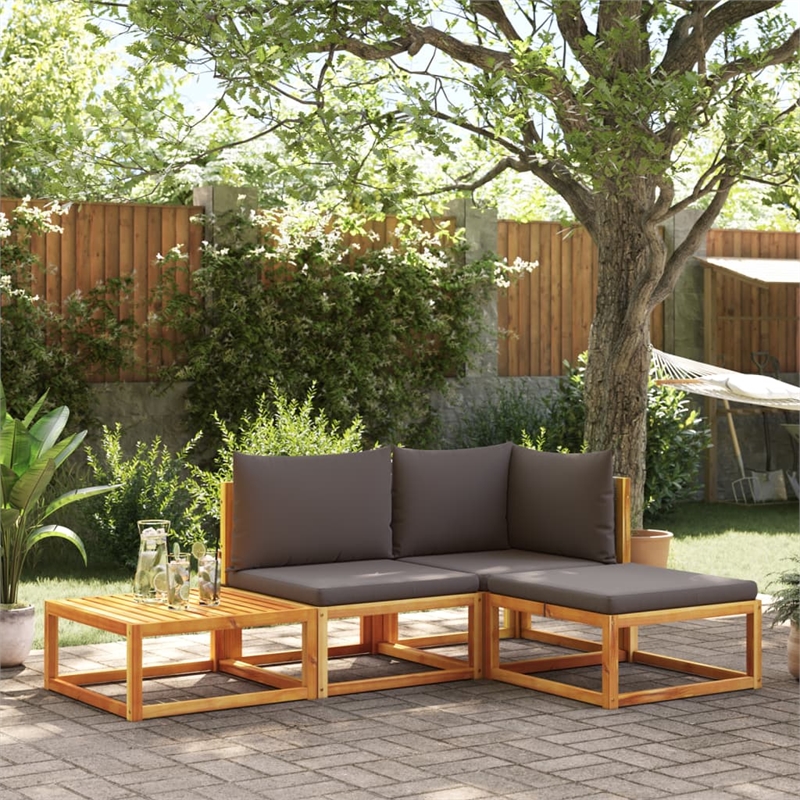 vidaXL 4 Piece Solid Acacia Wood Sofa Set in Gray