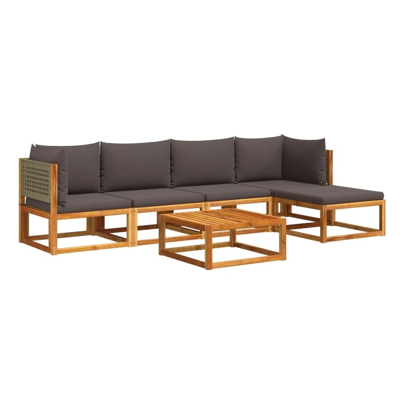 vidaXL 6 Piece Solid Acacia Wood Sofa Set in Gray