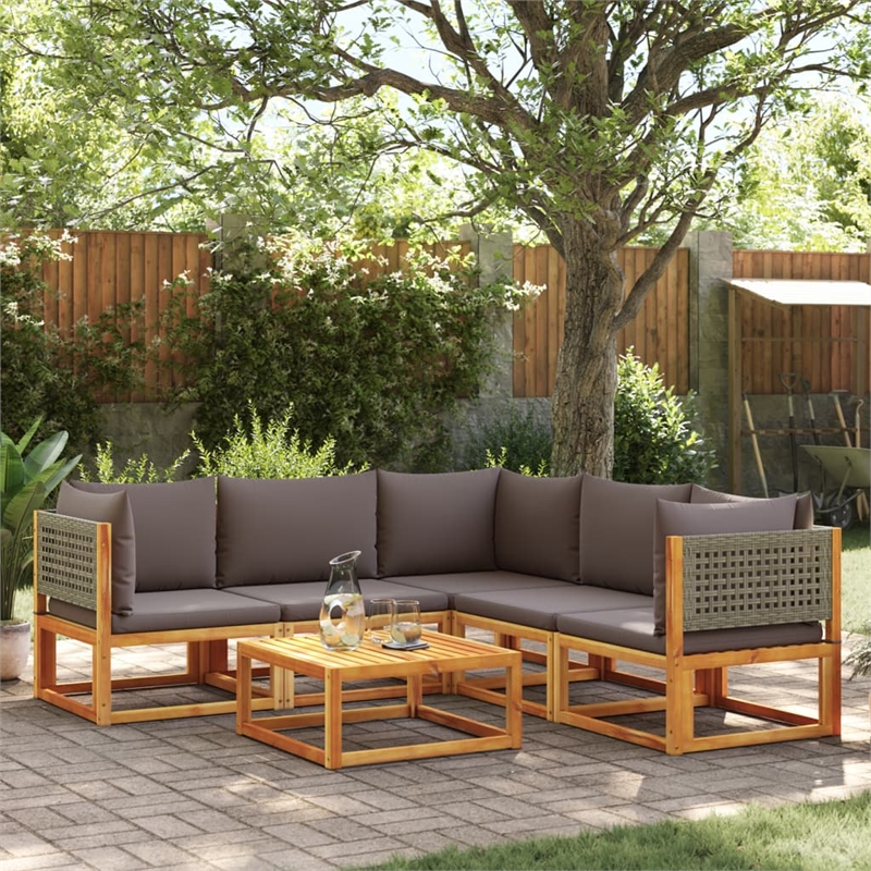 vidaXL 6 Piece Solid Acacia Wood Sofa Set in Gray