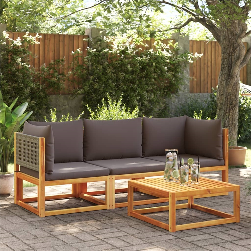 vidaXL Solid Acacia Wood Small Sofa Set in Gray