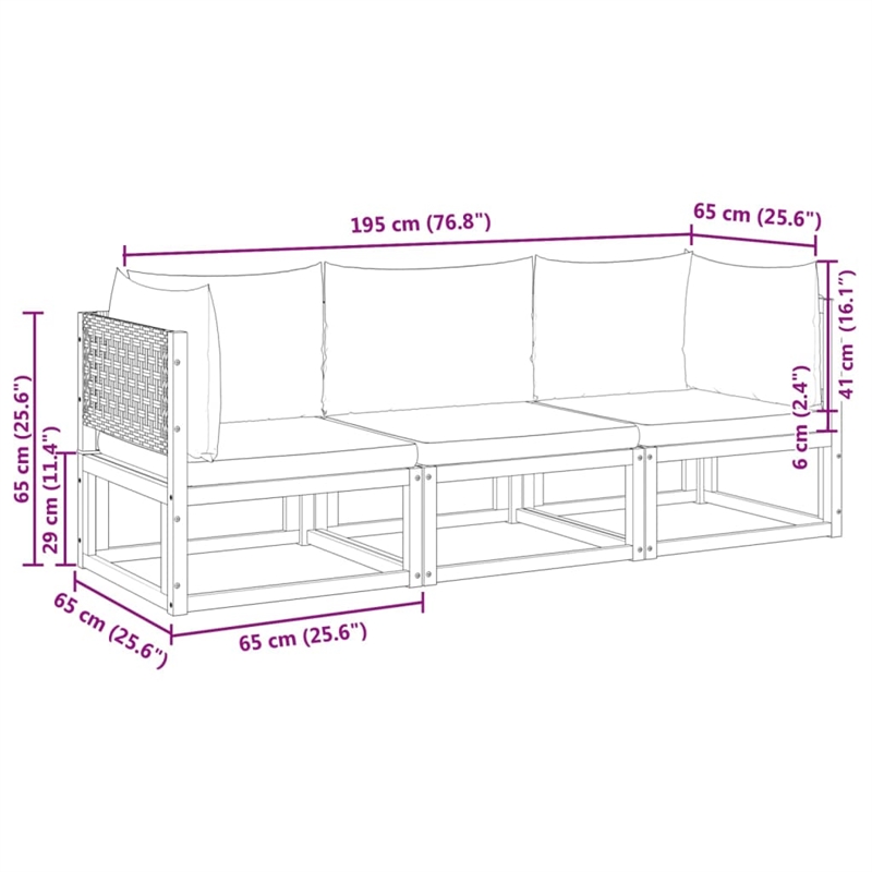 vidaXL Solid Acacia Wood Small Sofa Set in Gray