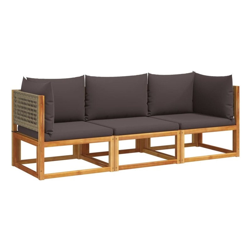 vidaXL Solid Acacia Wood Small Sofa Set in Gray