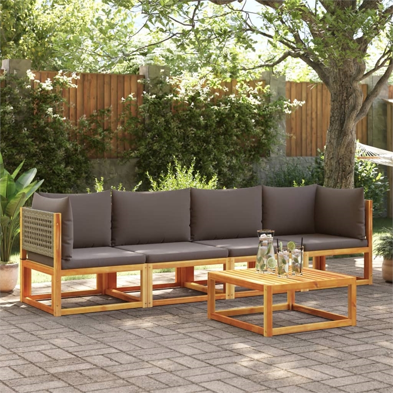 vidaXL Solid Acacia Wood Small Sofa Set in Gray