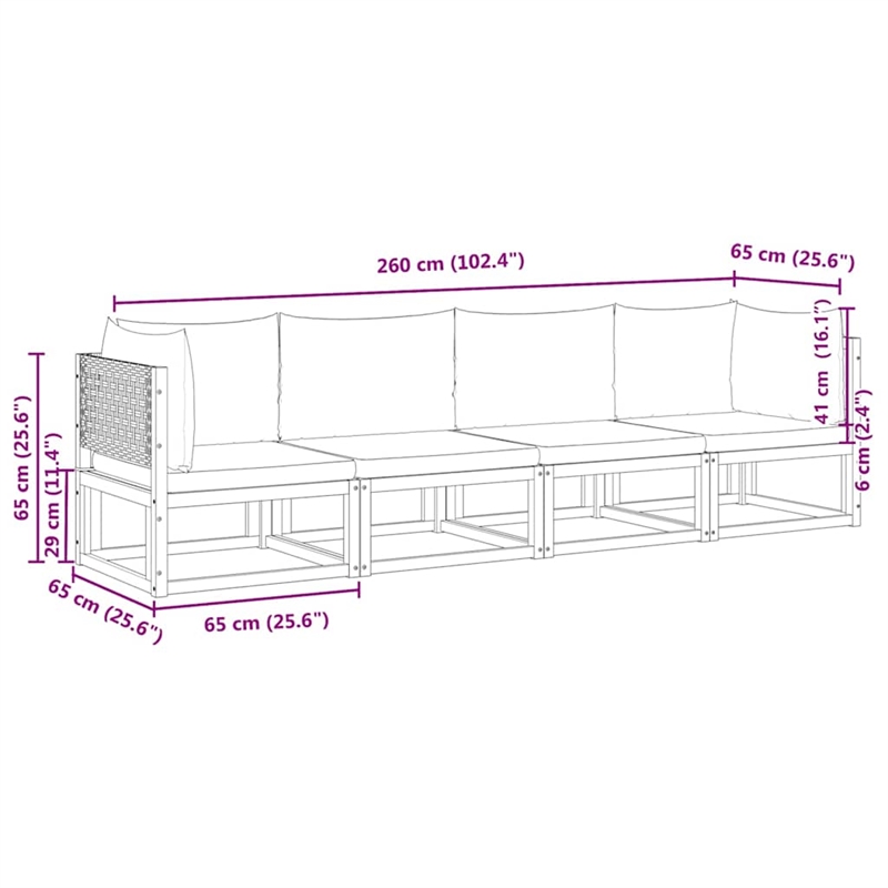 vidaXL Solid Acacia Wood Small Sofa Set in Gray